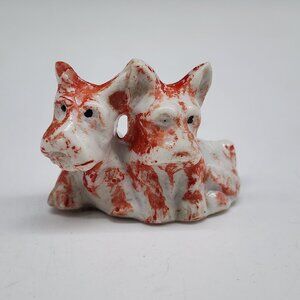 Vintage Twin Scotty Terrier Dog Figures Ceramic Red & White 1.5" Tall Japan